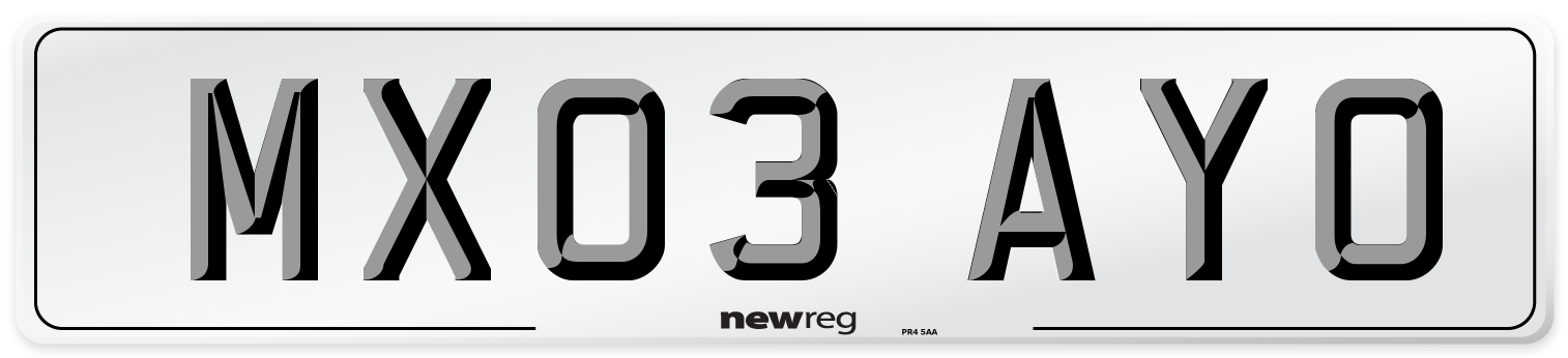 MX03 AYO Number Plate from New Reg